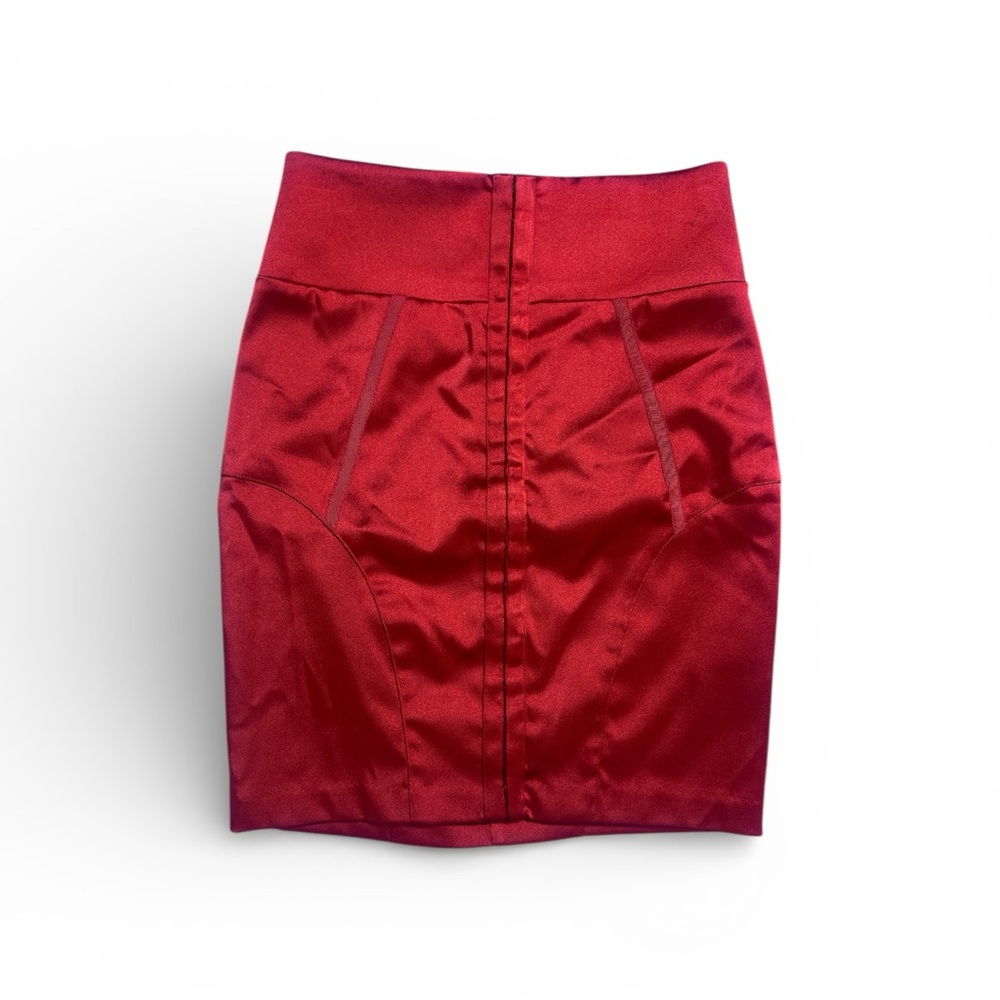 bebe Red Satin Pencil Skirt